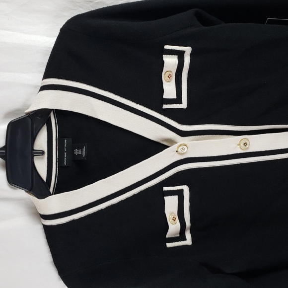 Adrienne Vittadini Women's Small Black & White Cardigan - Picture 2 of 11